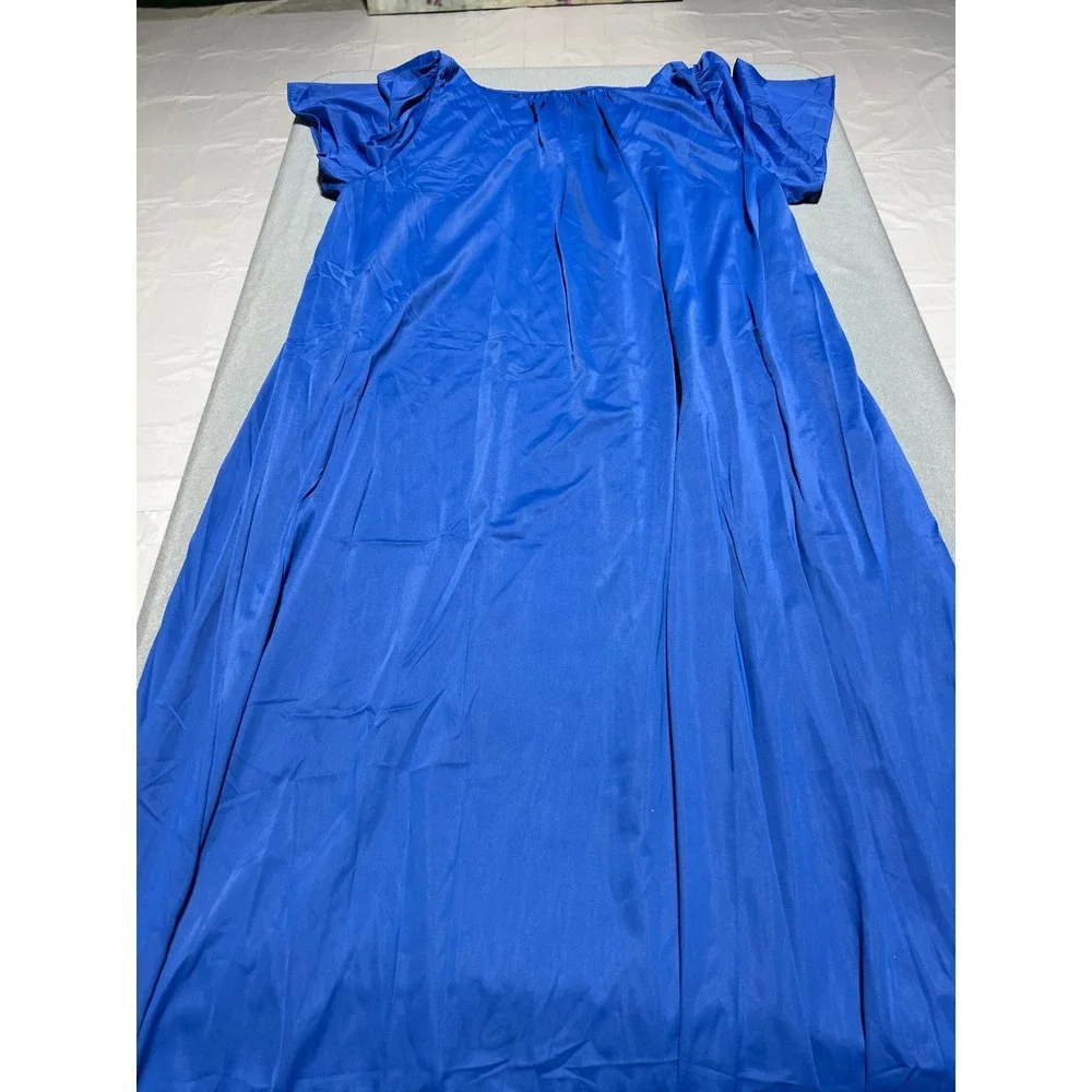 Shadowline Royal Blue Floral Embroidered Long Nightgown Plus Size 3X Nylon